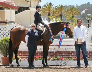 Hunter Siebel and Cafe de Columbia with Archie Cox and Caerrie Robinson Champion Large Junior Hunter 15 & Under 2014 Del Mar National Photo Osteen