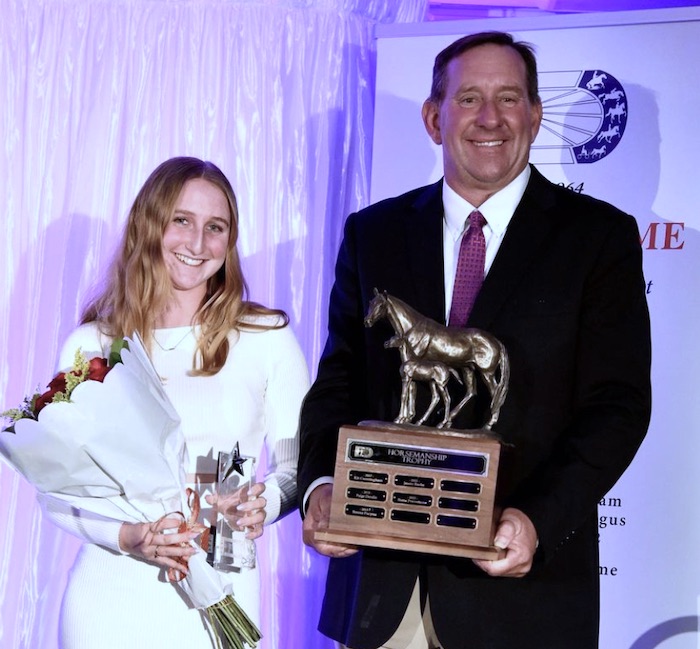 Naomi Wegner and Archie Cox accepting Naomi’s CPHA Junior Horsemanship award