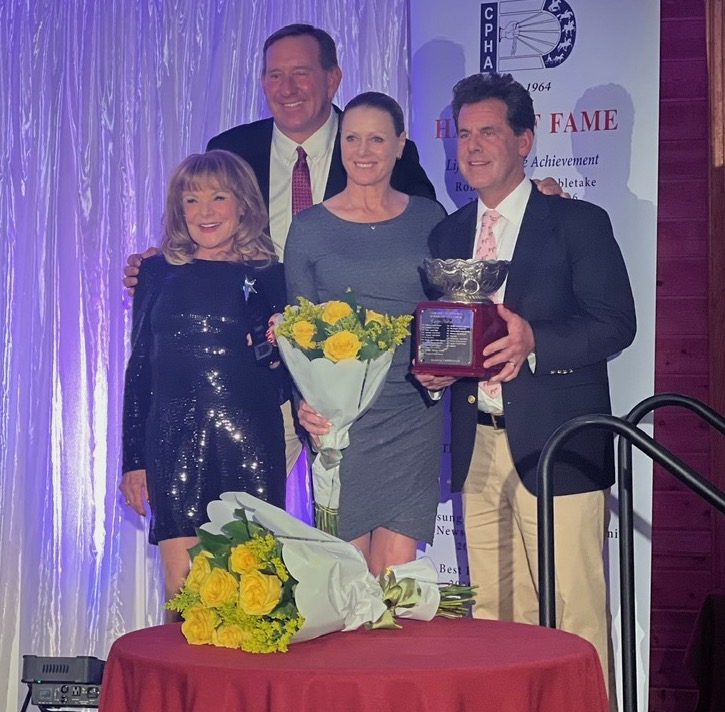 Jane Fraze, Archie Cox, Joie Gatlin, and Peter Lombardo at the 2022 CPHA Equine Hall of Fame induction ceremony for Jane Fraze’s Mandarin