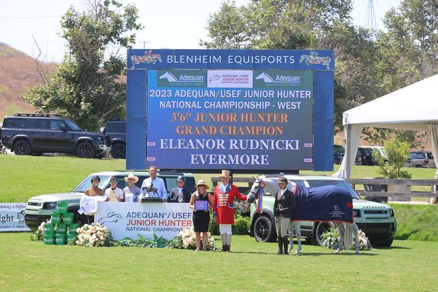 Eleanor Rudnicki and Evermore, owned by Tatum Equestrian, LLC Grand Champion - West, 3'6" Small Junior Hunter 2023 Adequan/USEF Junior Hunter National Championship - West